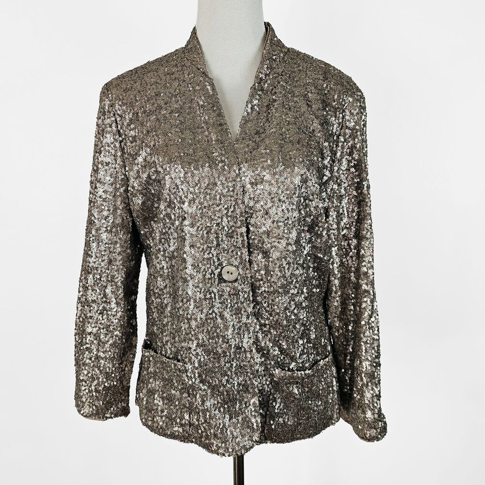 Chicos Tan Sequined size 2 Large size 12 Blazer Jacket